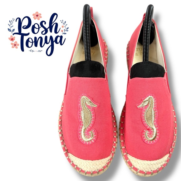 Crown & Ivy Skylar Espadrilles Coral Pink Seahorse Slip On Shoes, Coral, Size 7 - Picture 1 of 13